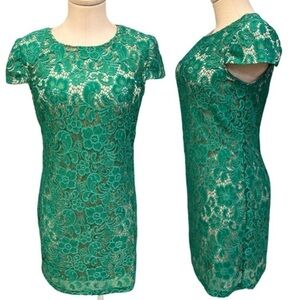 Ivy & Blu Maggy Boutique Green Lace Over Sheath Mini Dress